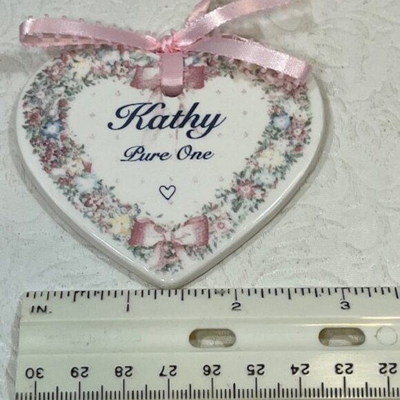 Vintage Heart "Kathy" "Pure One" Holiday Christmas Ornament Ceramic 3" - Picture 7 of 7